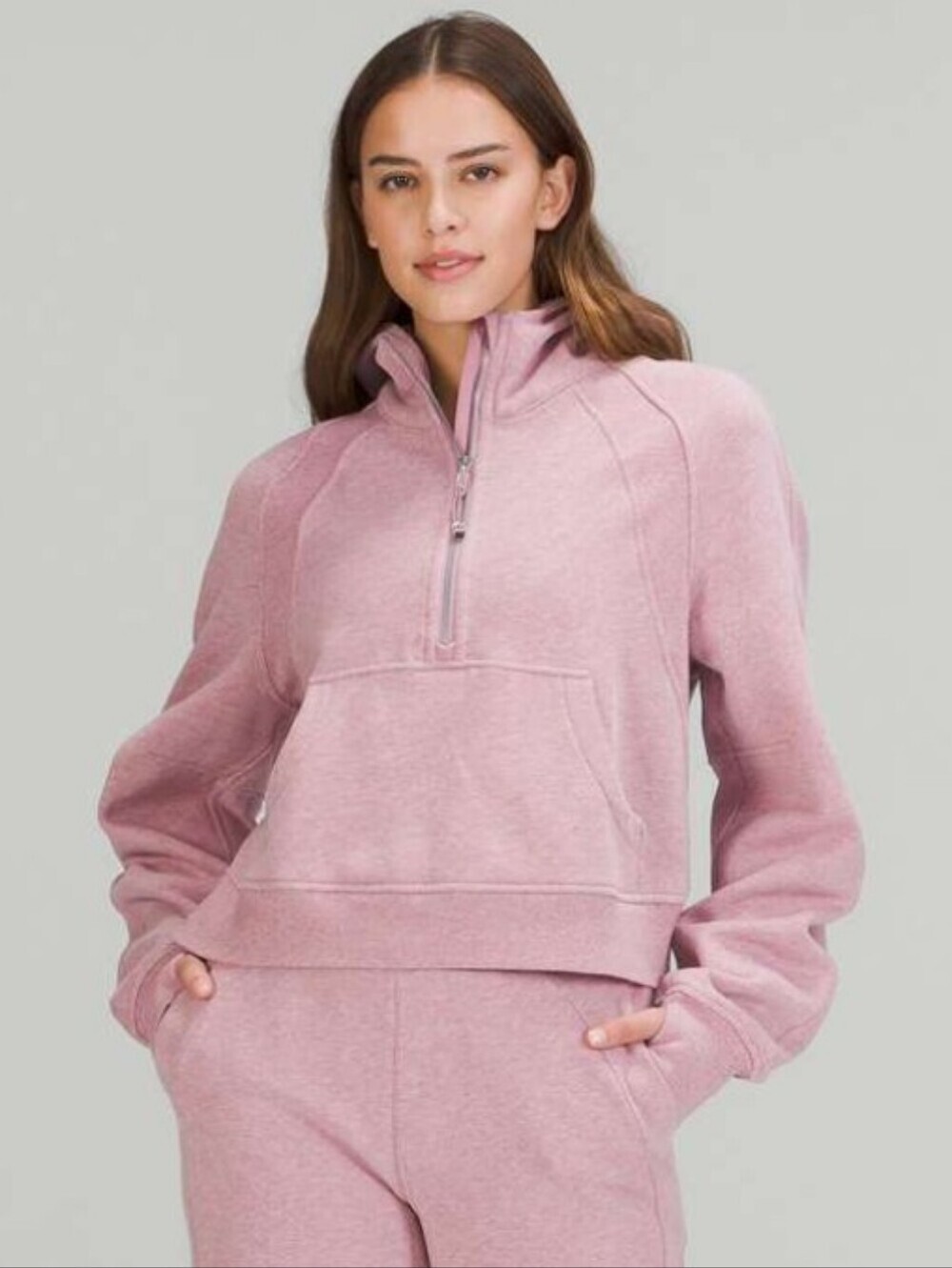 Lululemon Scuba Oversized Half Zip Hoodie Heathered Pink Taupe Size XS/S